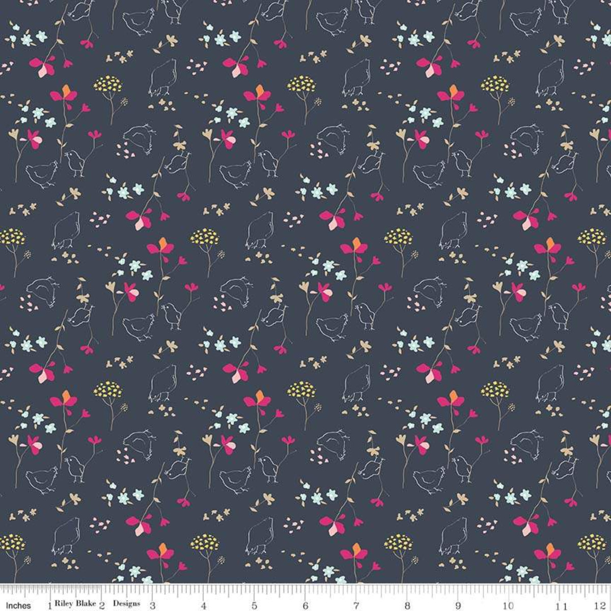 Riley Blake Fabric - Minki Kim - Someday - Chickens Navy - Quilters Cotton